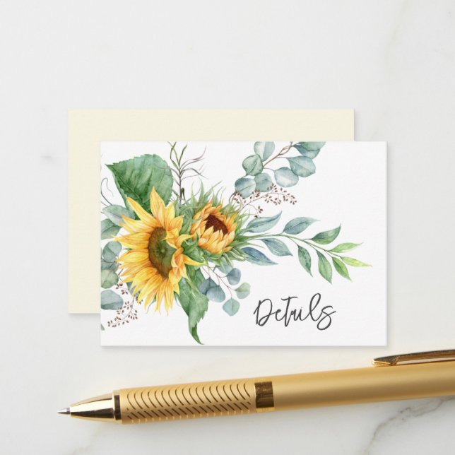 Rustic Sunflower Eucalyptus Wedding Details Enclosure Card (Front/Back In Situ)