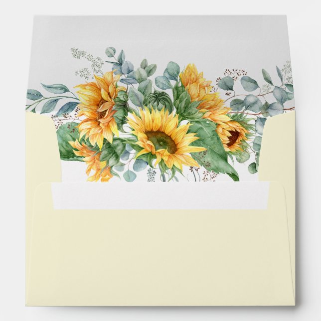 Rustic Sunflower Eucalyptus Wedding Envelope (Back (Bottom))