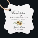 Rustic Sunflower Eucalyptus Wedding Favour Tags<br><div class="desc">Elegant watercolor floral bouquet of sunflowers and eucalyptus,  wedding thank you favour tags. Back of tag features solid navy blue colour.</div>