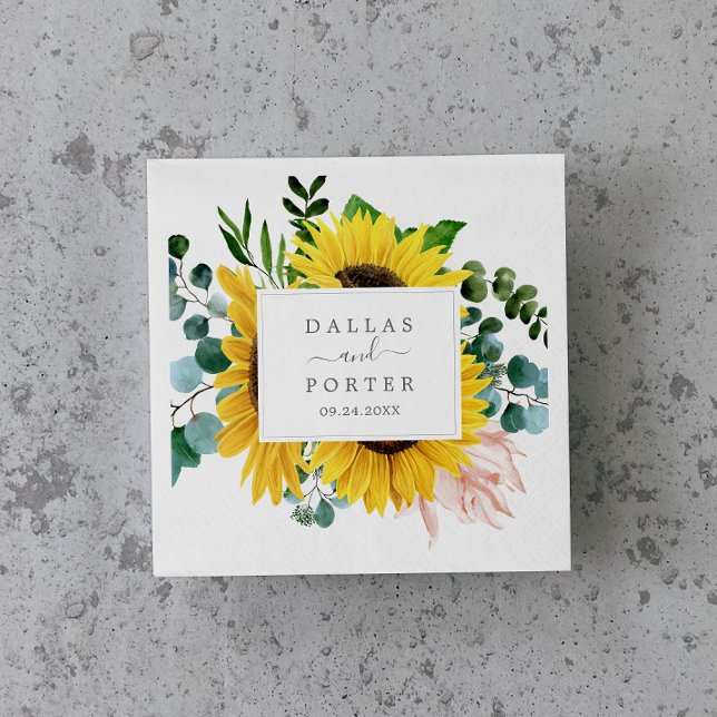 Rustic Sunflower Eucalyptus Wedding Napkin (Creator Uploaded)