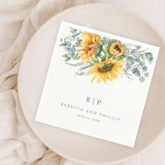 Rustic Sunflower Eucalyptus Wedding Napkin (Creator Uploaded)