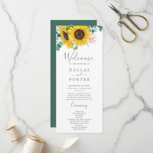 Rustic Sunflower Eucalyptus Wedding Program Programme