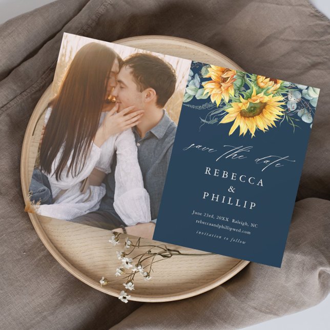 Rustic Sunflower Eucalyptus Wedding Save The Date Magnetic Invitation (Creator Uploaded)