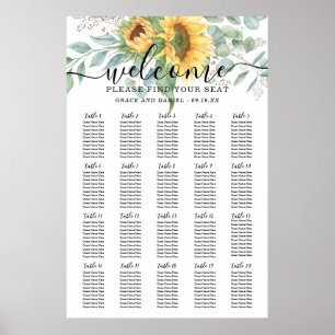 Rustic Sunflower Eucalyptus Wedding Seating Cart Poster