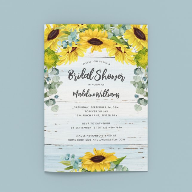 Rustic Sunflower Eucalyptus Wood Bridal Shower Invitation (Creator Uploaded)