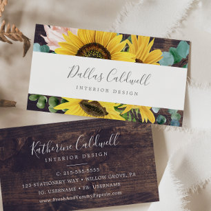 Rustic Sunflower Eucalyptus   Wood Business Card