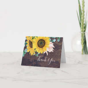Rustic Sunflower Eucalyptus   Wood Thank You Card