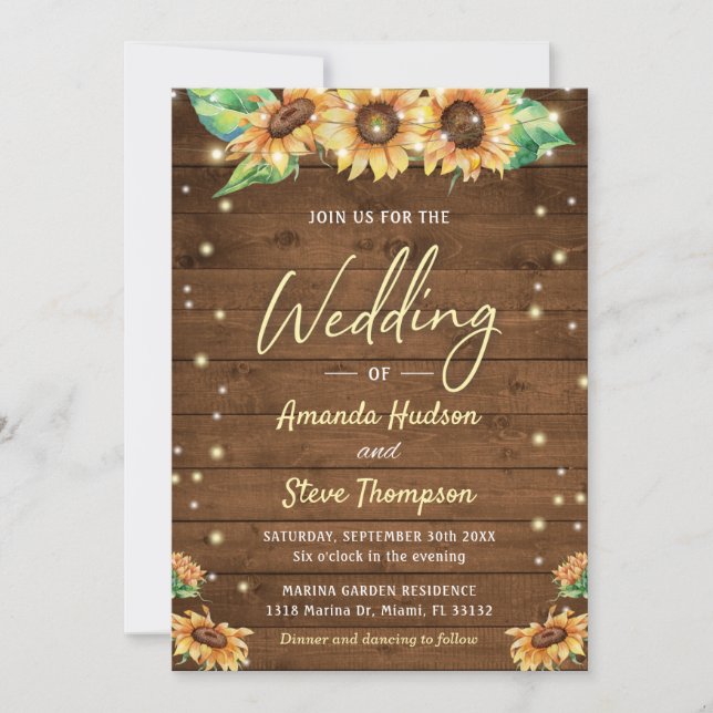 Rustic Sunflower Fall Autumn Summer Chic Wedding Invitation (Front)