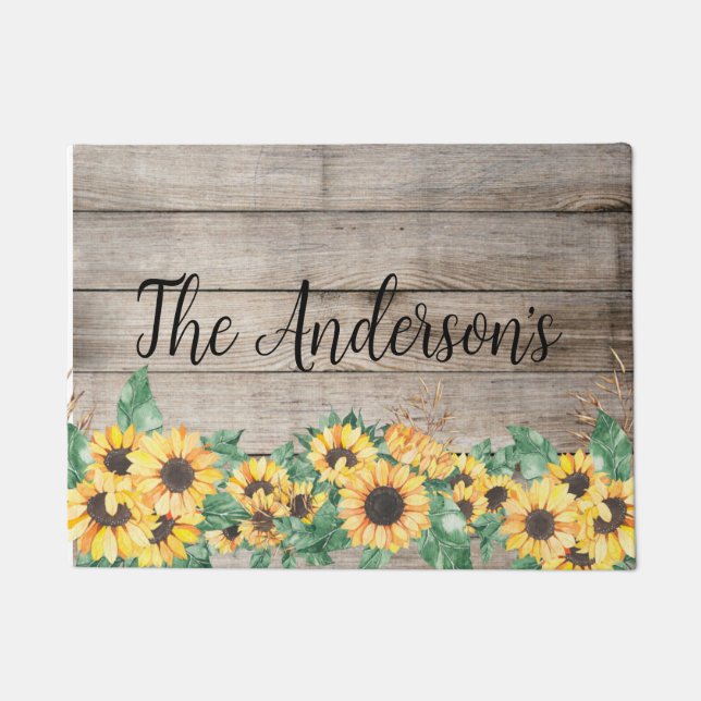 Rustic Sunflower Family Name Doormat (Front)