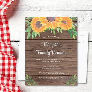 Rustic Sunflower Family Reunion Invitation Postcard