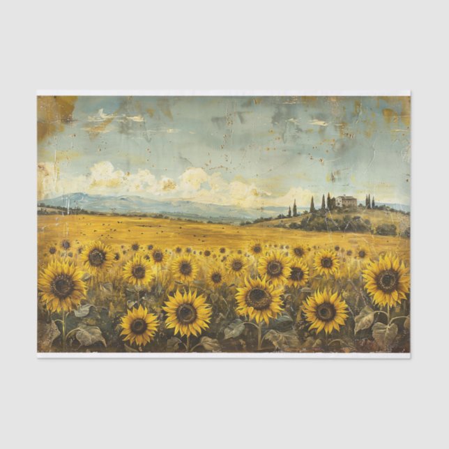 Rustic Sunflower Field Shabby Decoupage Tissue Paper (Front)