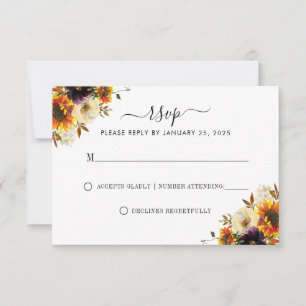 Rustic Sunflower Floral Autumn Fall Wedding RSVP