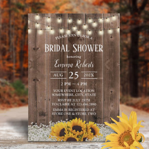 Rustic Sunflower Floral Barn Wood Bridal Shower Invitation