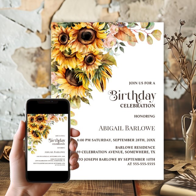 Rustic Sunflower Floral Birthday Party Invitation (Creator Uploaded)