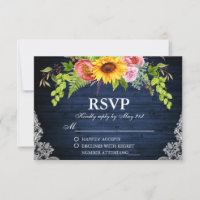 Rustic Sunflower Floral Blue Wood Lace Wedding