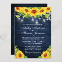 Rustic Sunflower Floral Blue Wood Mason Jar Lights