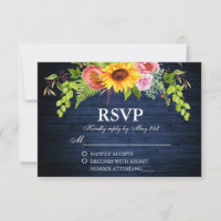 Rustic Sunflower Floral Blue Wood Wedding
