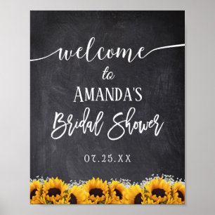 Rustic Sunflower Floral Chalkboard Bridal Shower Poster