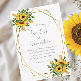 Rustic Sunflower Floral Geometric Wedding Invitation