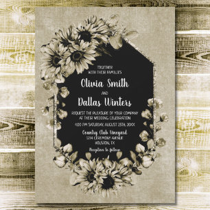 Rustic Sunflower Floral Geometric Wedding Invitation