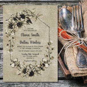Rustic Sunflower Floral Geometric Wedding Invitation