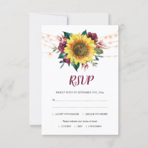 Rustic Sunflower Floral Lights Meals Wedding RSVP Card