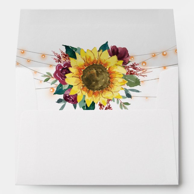 Rustic Sunflower Floral Lights Wedding Envelope (Back (Bottom))