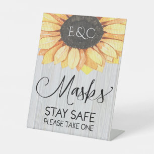 Rustic Sunflower Floral Mask Monogram Wedding Pedestal Sign