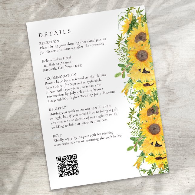 Rustic Sunflower Floral QR Code Wedding Enclosure Card (Creator Uploaded)
