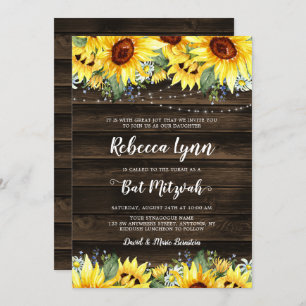 Rustic Sunflower Floral String Lights Bat Mitzvah Invitation