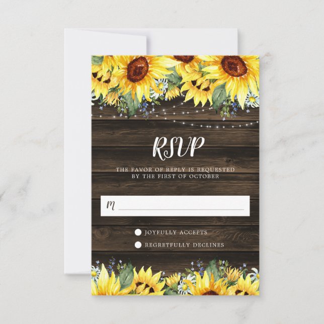 Rustic Sunflower Floral String Lights RSVP Card (Front)