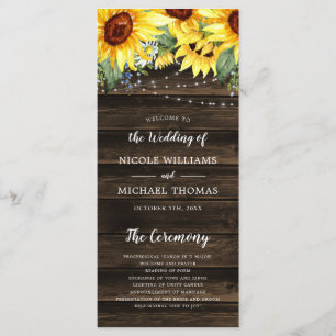 Rustic Sunflower Floral String Lights Wedding Programme