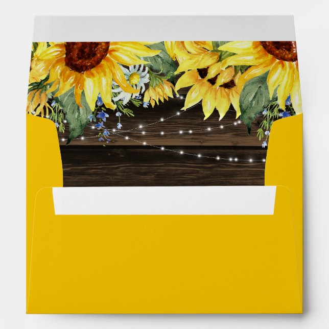 Rustic Sunflower Floral String Lights Yellow Envelope (Back (Bottom))