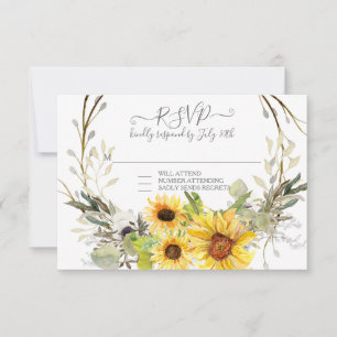 Rustic Sunflower Floral Watercolor Wreath RSVP Card