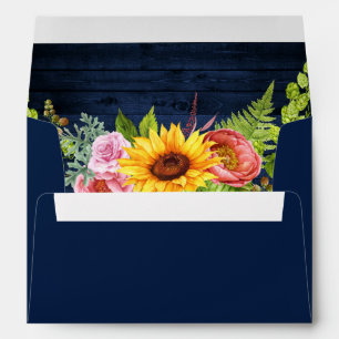 Rustic Sunflower Floral Wedding Blue Wood Envelope