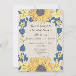 Rustic Sunflower floral Wedding Bridal Shower Inv Invitation