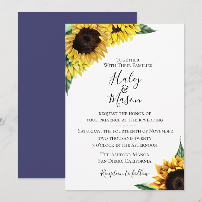 Rustic Sunflower Floral Wedding Invitation (Front/Back)