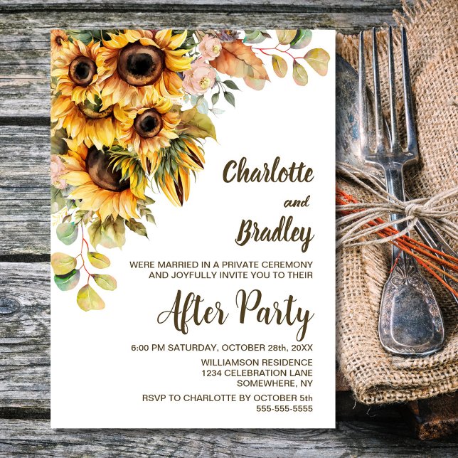 Rustic Sunflower Floral Wedding Reception Invitation (Creator Uploaded)