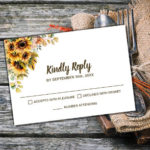 Rustic Sunflower Floral Wedding RSVP Card