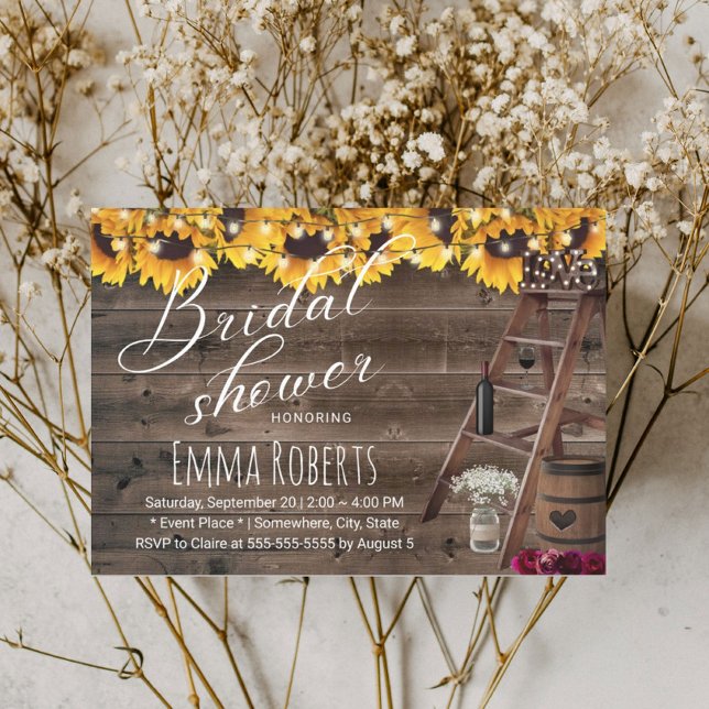 Rustic Sunflower Floral Wine Barrel Bridal Shower Invitation (Creator Uploaded)