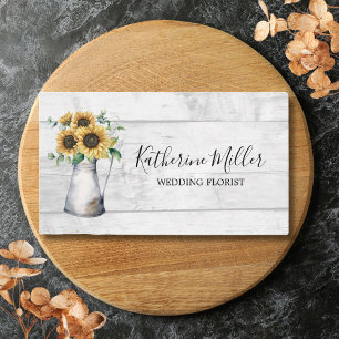 Rustic Sunflower Flower Vase Wood Business Card