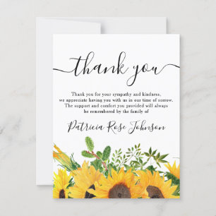 Rustic Sunflower Funeral Memorial Thank You