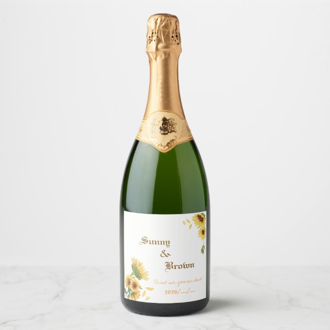 Rustic Sunflower Funny Wedding Sparkling Wine Label (Front)