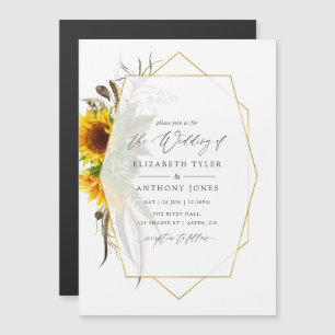 Rustic Sunflower Geometric Wedding Magnetic Invitation
