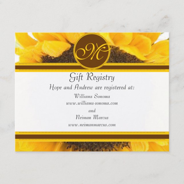 Rustic Sunflower Gift Registry Wedding Insert Card (Front)