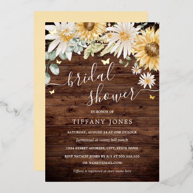 Rustic Sunflower Gold Butterfly Bridal Shower  (Front/Back)