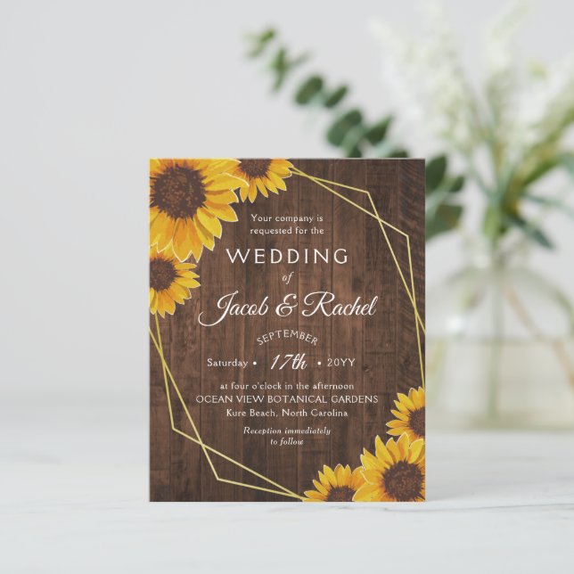 Rustic Sunflower Gold Geometric Wedding Invitation (Standing Front)