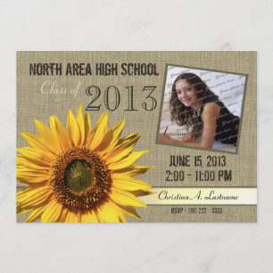 Rustic Sunflower Graduate Photo Invitation