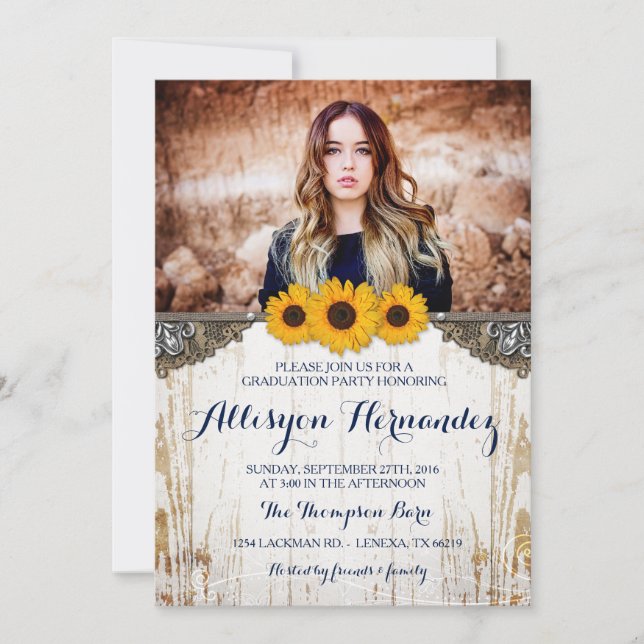Rustic Sunflower Graduation Photo Announcement (Front)