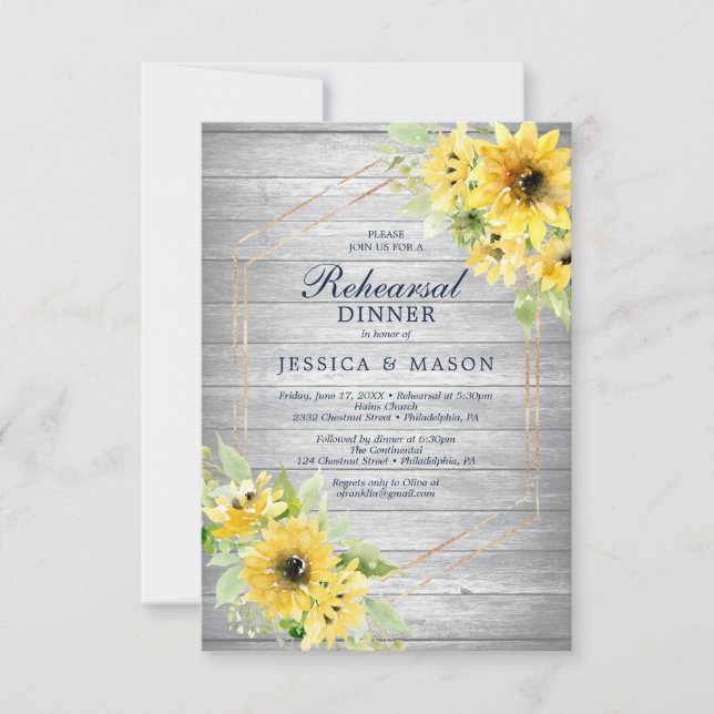 Rustic Sunflower Greenery Rehearsal Dinner Invite (Front)